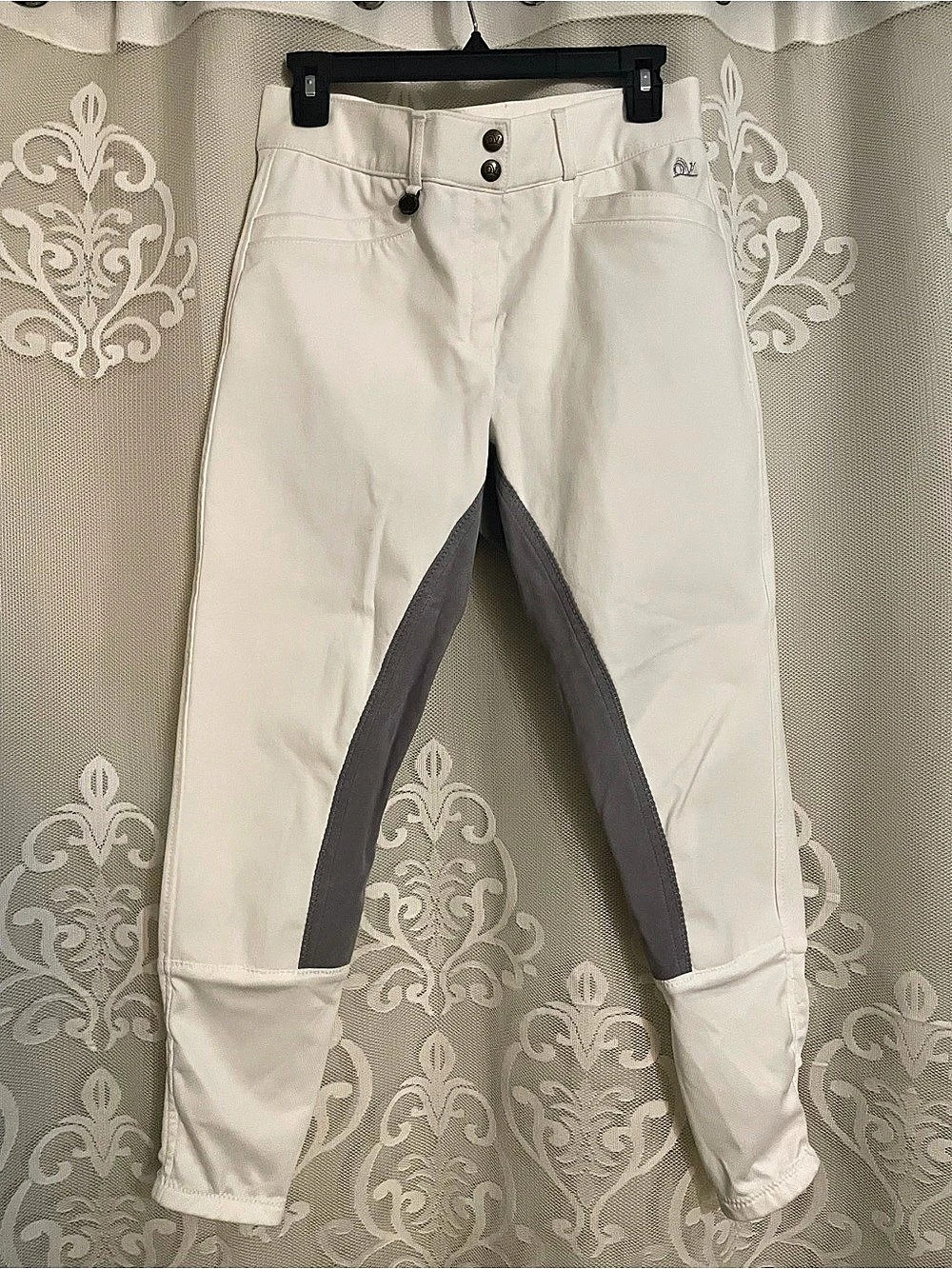 Ovation Full Seat Two Tone Riding Breeches White & Gray Waist 32/R